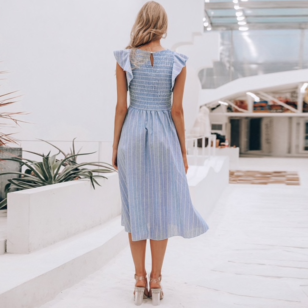 Denim Blue flutter sleeve Sun Dress - Picture 4 of 14